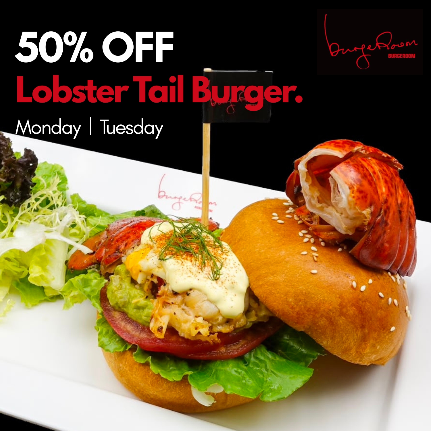 50% Off Lobster Tail Burgers | Mon & Tue Only @ Burgeroom