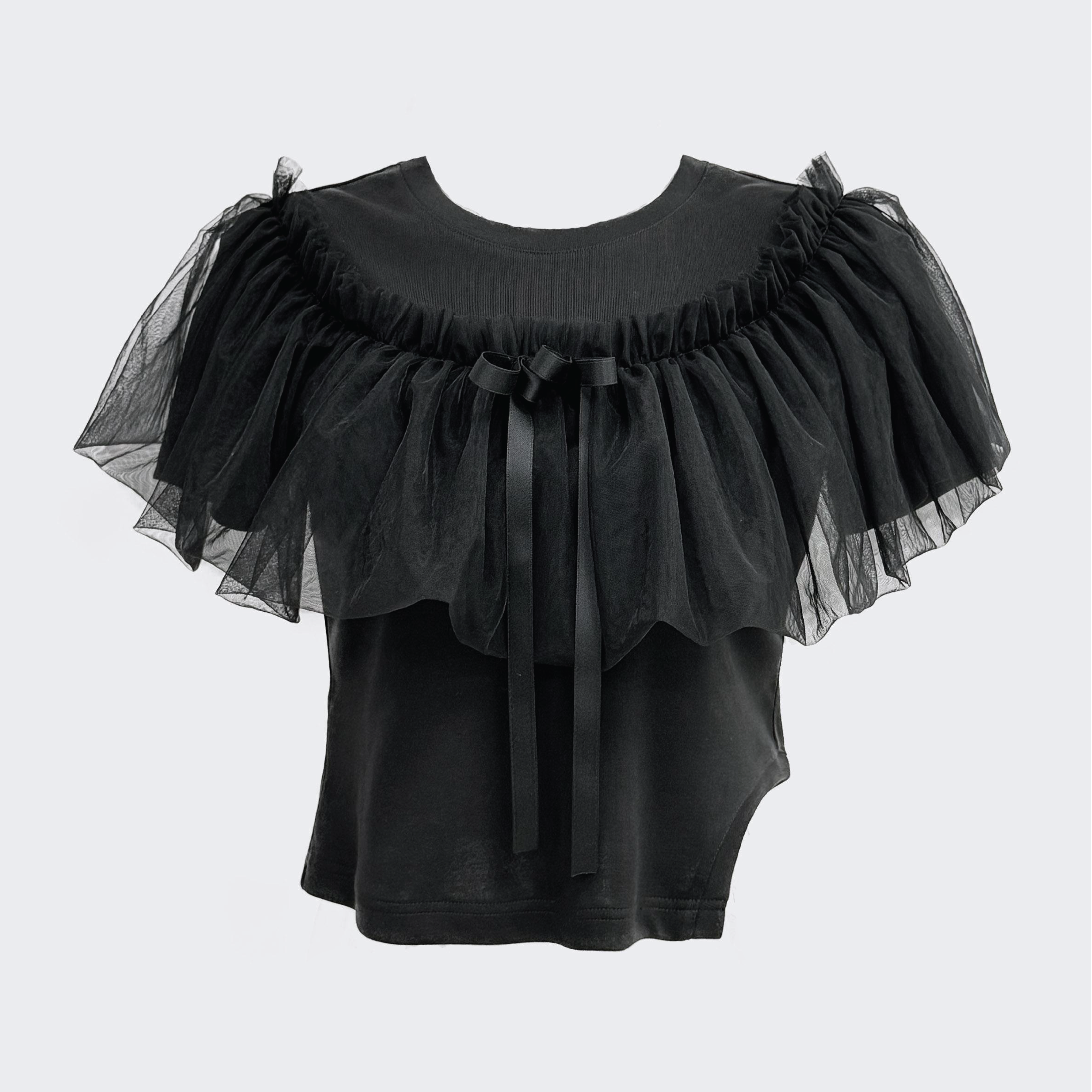 Black Tulle Bowknot T-Shirt
